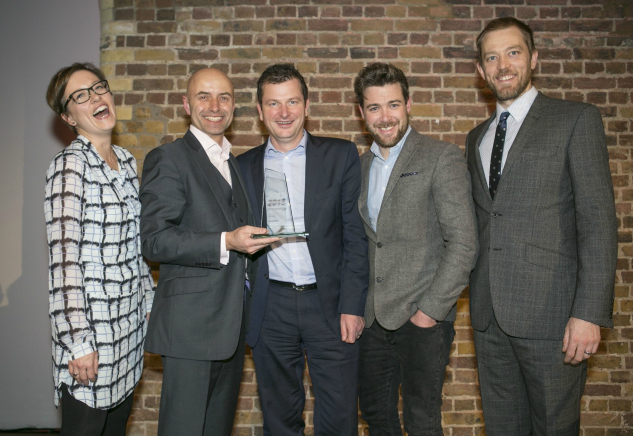 Purplebricks team, including Michael Bruce) collect the Startups Awards Tech Business of the Year award. Photo by David McHugh